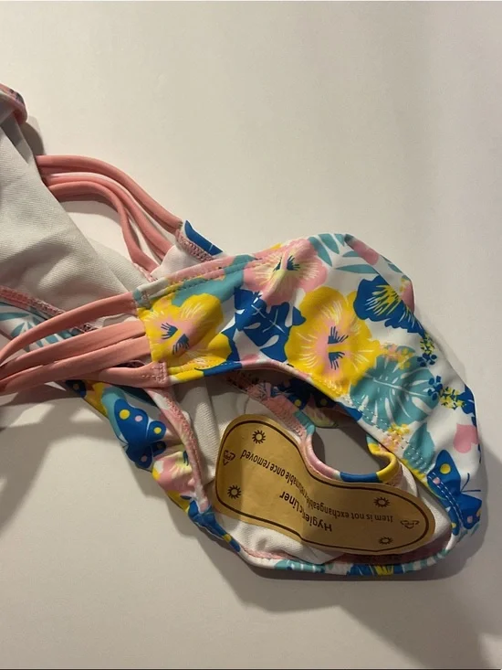 NWT Women’s Pink Halter Bikini Top with Floral Strappy Bottoms - Picture 6 of 8